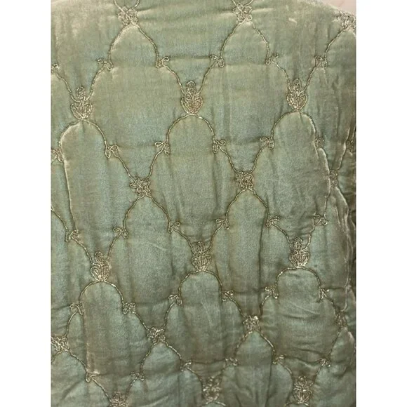 EUC Johnny Was Zaelia Lux Quilted Velvet Puffer Mint Green Coat Gold Trim XS/S - Picture 15 of 16